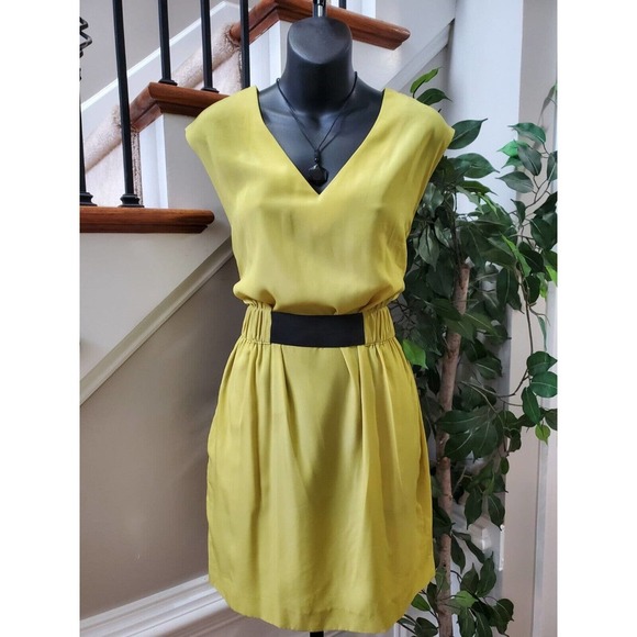 Rachel Roy Chartreuse Polyester V-Neck Sleeveless Knee Length Dress Size 2 - Picture 12 of 12